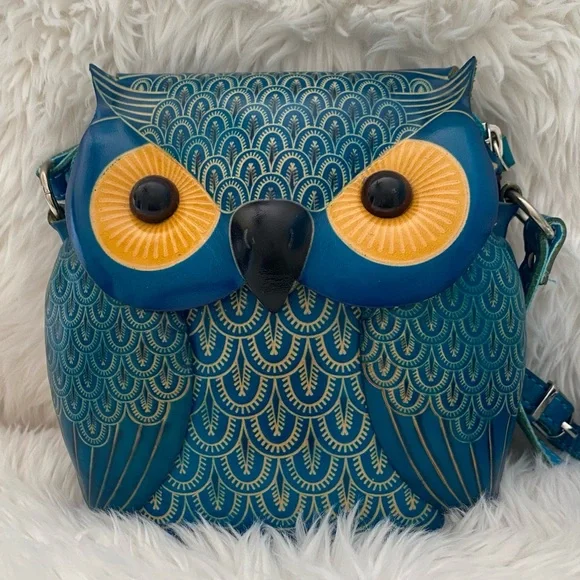 NWOT PurseWorld Australia Unique Blue Owl Crossbody Purse - Picture 3 of 8